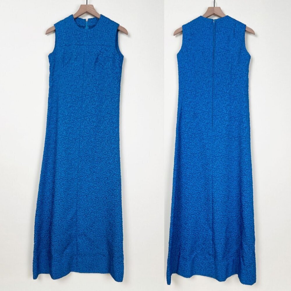 Vintage 60's 70's Handmade Maxi Dress Sleeveless Jacquard Knit Psychedelic Print